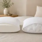 Comparación del interior de una almohada viscoelástica y una almohada de fibra