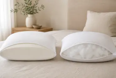 Comparación del interior de una almohada viscoelástica y una almohada de fibra