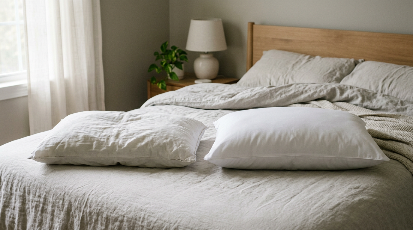 Comparación entre una almohada gastada y otra que conserva su forma
