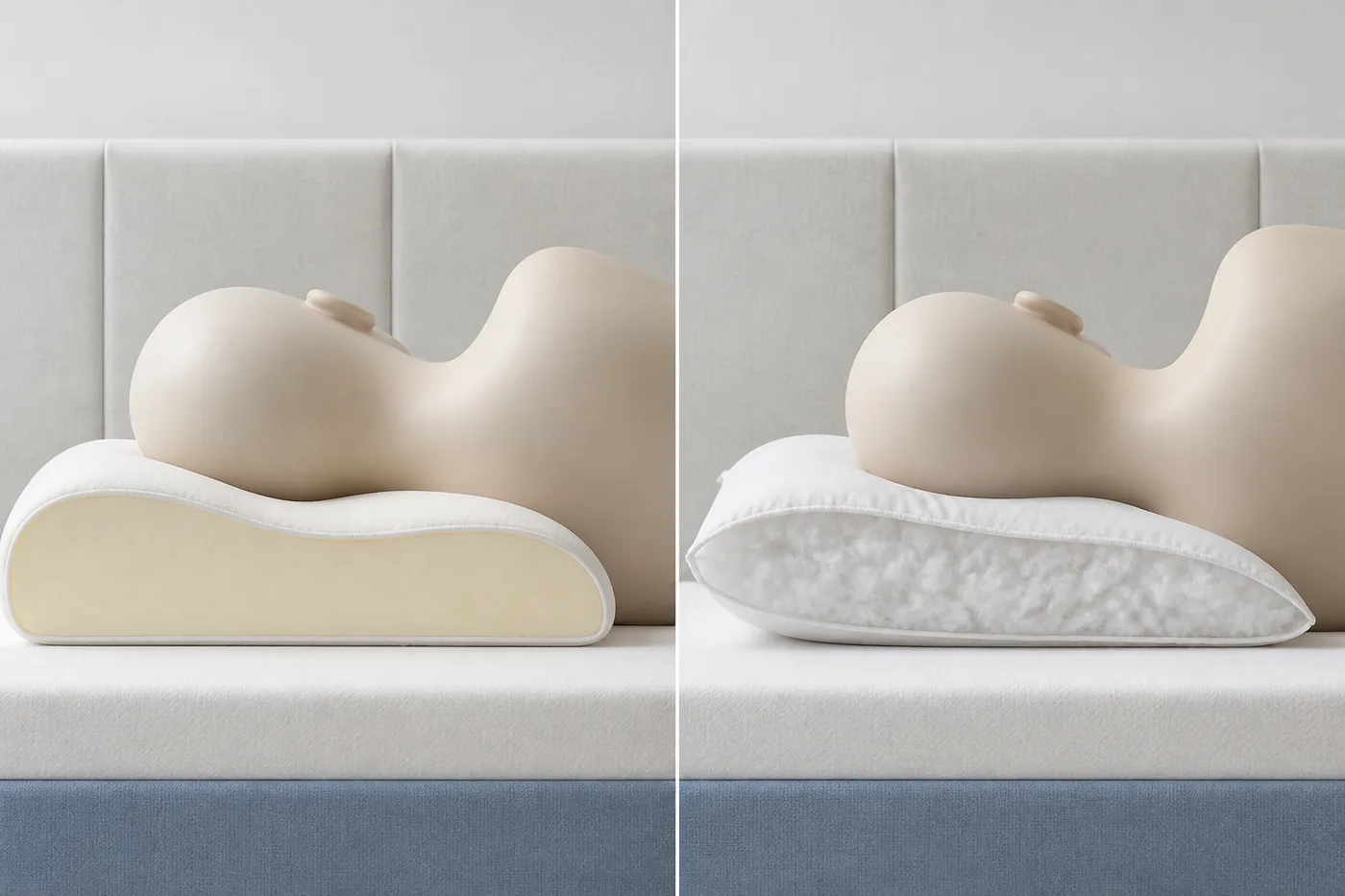 Diferencia de compresión entre almohada viscoelástica y almohada de fibra al dormir de lado