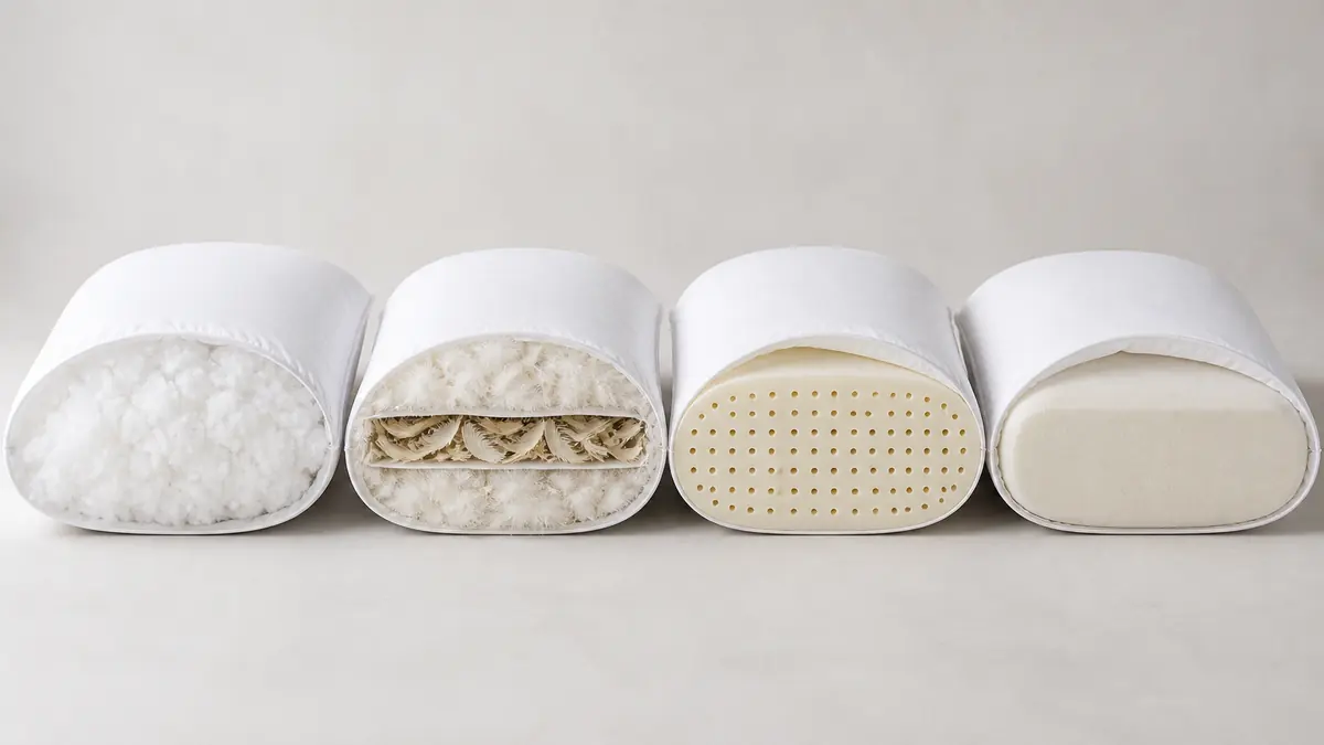 Almohadas con distintos rellenos de plumas, fibra, látex y espuma