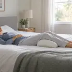 Persona durmiendo boca arriba con almohada bajo la cabeza y apoyo bajo las rodillas