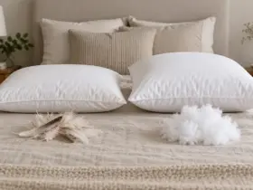 Comparación visual entre una almohada de plumas y una almohada de fibra