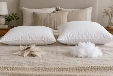 Comparación visual entre una almohada de plumas y una almohada de fibra