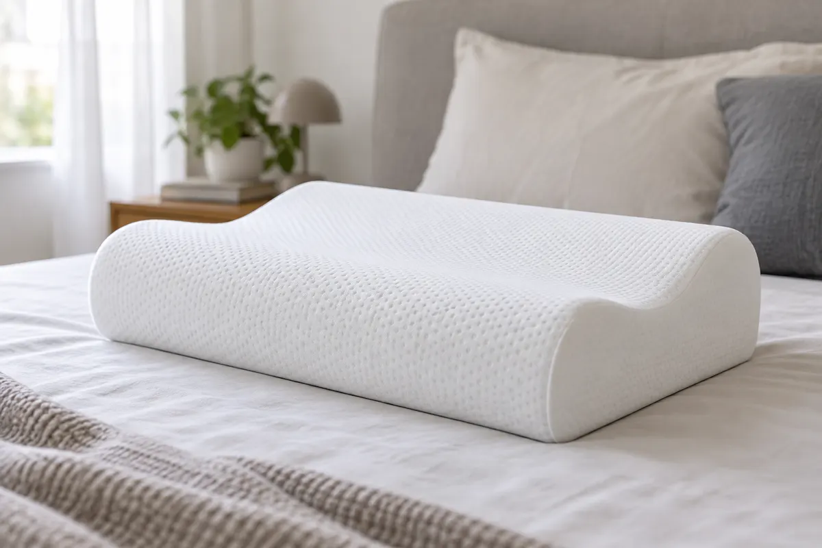 Almohada cervical contorneada con dos alturas sobre una cama