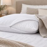 Protector blanco con cremallera colocado sobre una almohada