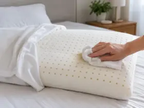 Núcleo de almohada de látex limpiado por zonas con un paño húmedo