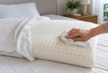Núcleo de almohada de látex limpiado por zonas con un paño húmedo