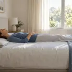 Persona durmiendo boca arriba con una almohada muy baja para mantener el cuello alineado
