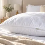 Almohada blanca con funda protectora para reducir los ácaros