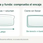 Diagrama de largo y ancho de una almohada y de su encaje en una funda sin tensión
